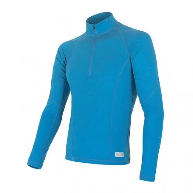 SENSOR MERINO DF pánské triko dl.rukáv zip modrá velikost XXL