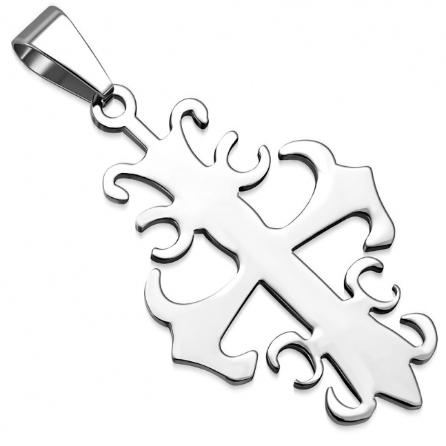 Rebelský křížek s motivem Fleur De Lis z chirurgické oceli s výběrem řetízku