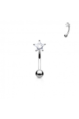 Rhodiovaný piercing do pupíku z chirurgické oceli - zirkon / hvězda