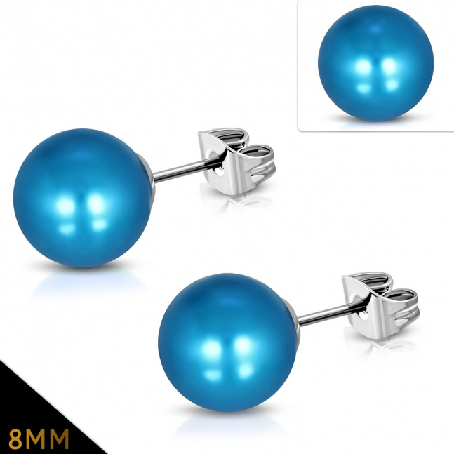 Naušnice z chirurgické oceli - modrá kulička 8mm