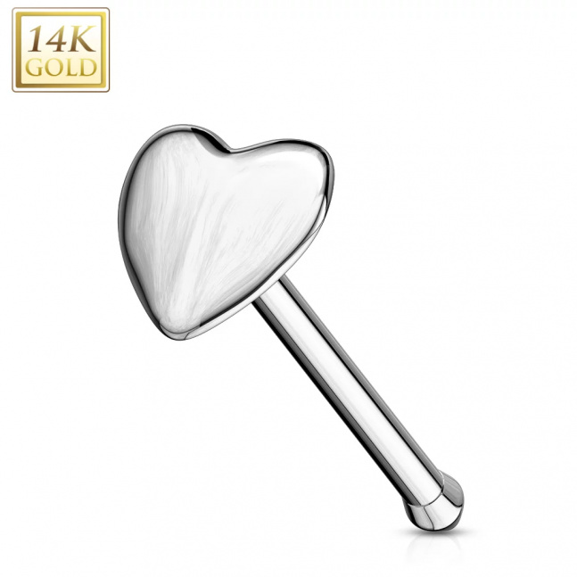 Luxusní piercing do nosu z pravého bílého 14kt zlata - srdce 