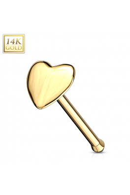 Luxusní piercing do nosu z pravého 14kt zlata - srdce 