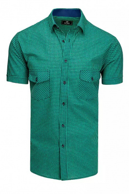Tmavě modrá a zelená pánská košile s krátkým rukávem Dstreet KX0947