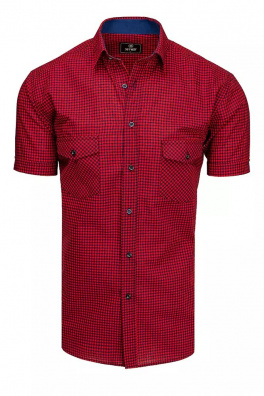 Dstreet KX0949 červená a tmavě modrá pánská košile s krátkým rukávem