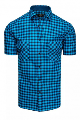 Dstreet KX0952 námořnická a modrá kostkovaná pánská košile s krátkým rukávem