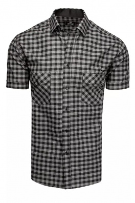 Černá a šedá pánská košile s krátkým rukávem Dstreet KX0958