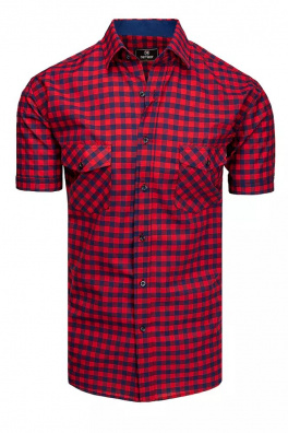 Tmavě modrá a červená pánská košile s krátkým rukávem Dstreet KX0961