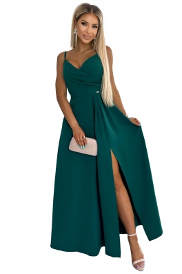 Elegantní maxi šaty na ramínka Numoco CHIARA - zelené