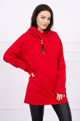 Tunic with a zipper on the hood Oversize red