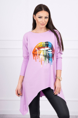 Blouse oversize with rainbow lips print violet