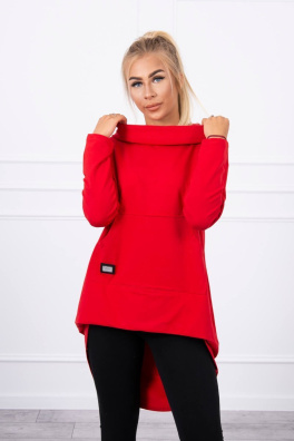 Sweatshirt with long back and hood red