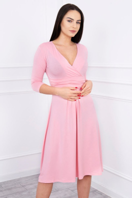 Dress with cut-off under the bust, 3/4 sleeves powder