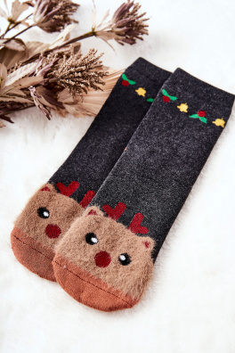 Vánoční bavlněné ponožky Medvídek Šedé