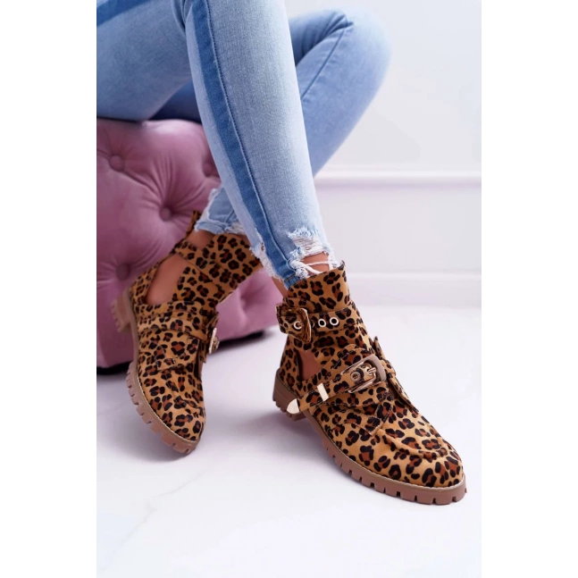Dámské Kotníkové Boty Lu Boo Semišové s vykrojením Leopard Rock Girl