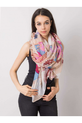 Dámský béžový a růžový šátek s barevnými potisky