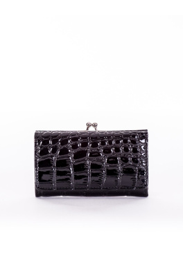 Dámská černá lakovaná peněženka s reliéfním vzorem