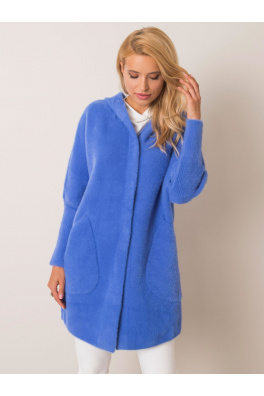 Modrý kabát z alpaky s kapucí