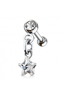 Ocelový piercing do ucha - visací hvězdička