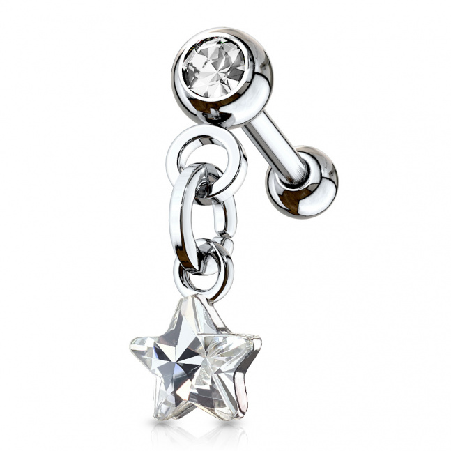 Ocelový piercing do ucha - visací hvězdička