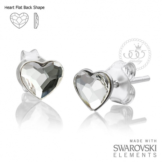 Stříbrné náušnice s kamenem Swarovski - čiré srdíčko