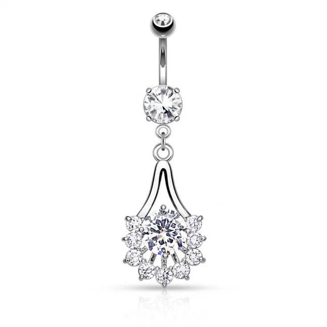 Rhodiovaný piercing do pupíku chirurgická ocel - hvězda
