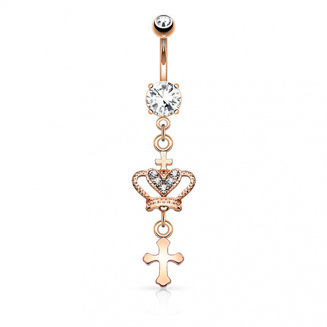 14k žlutým zlatem pozlacený piercing do pupíku - queen
