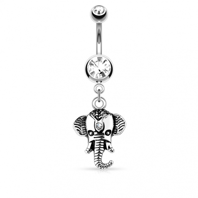 Rhodiovaný piercing do pupíku - slon