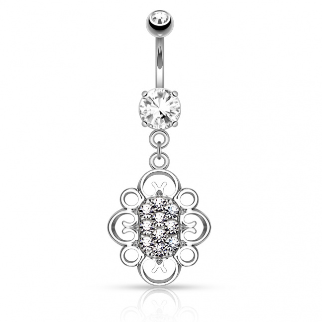 Piercing do pupíku s rhodiovaným povrchem - vintage crystal