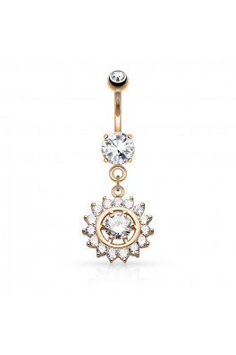 14k zlatem pozlacený piercing do pupíku - sun and crystal