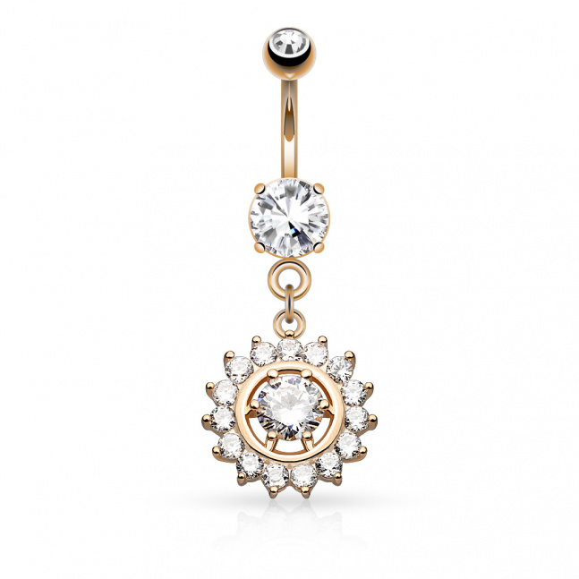14k zlatem pozlacený piercing do pupíku - sun and crystal