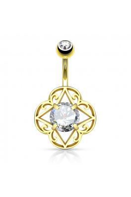 14k růžovým zlatem pozlacený piercing do pupíku - hvězda se zirkonem
