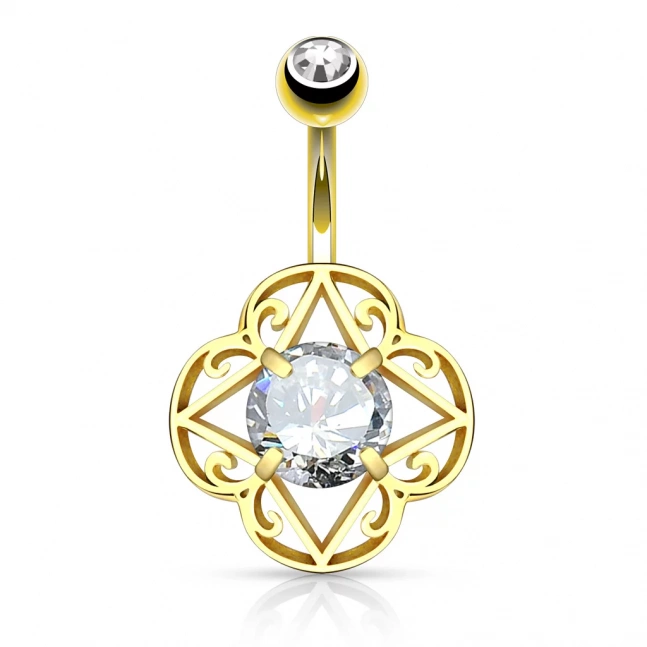 14k růžovým zlatem pozlacený piercing do pupíku - hvězda se zirkonem