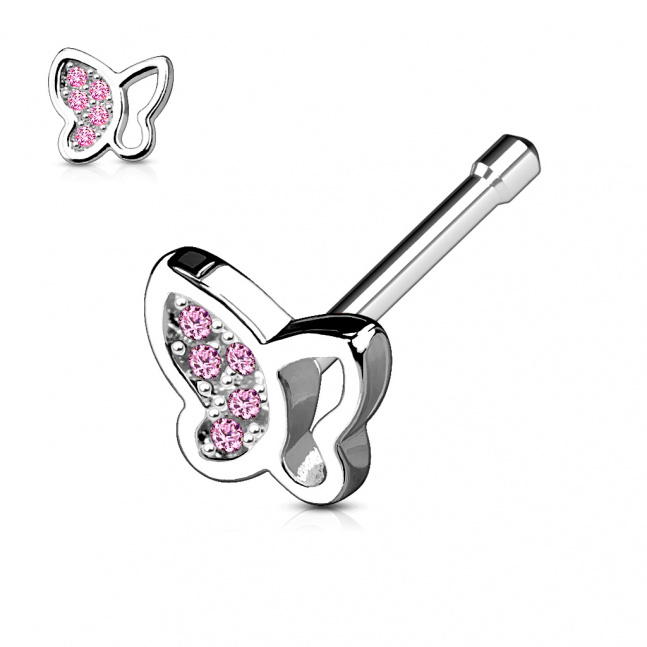 Piercing do nosu - motýlek pink
