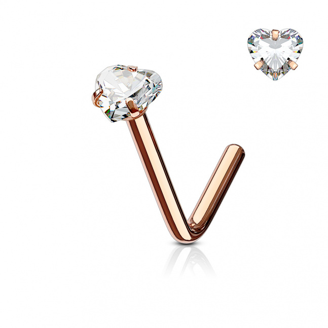 Piercing do nosu rose - heart crystal
