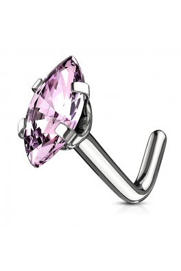 Piercing do nosu rose - oválný růžový zirkon