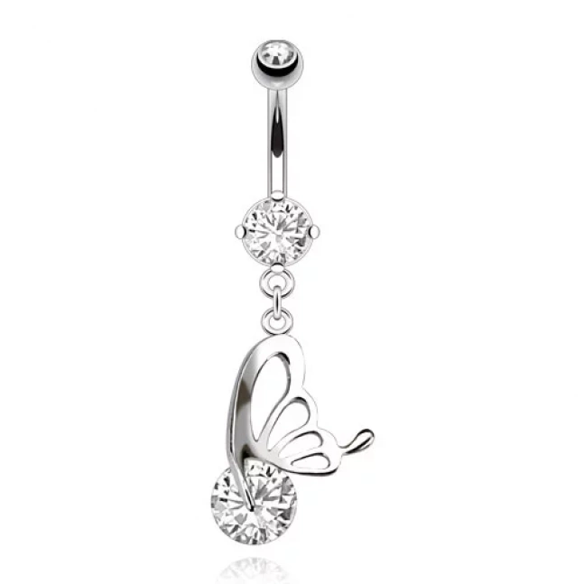 Piercing do pupíku -  motýlek se zirkonem