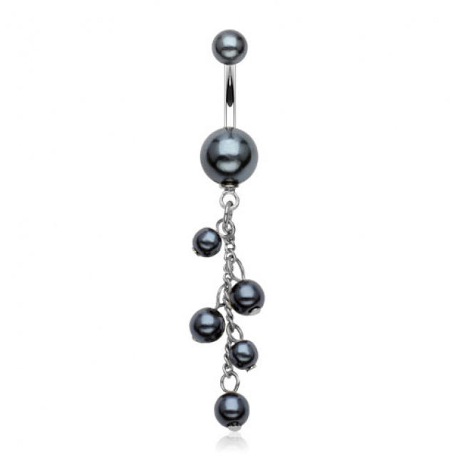 Piercing do pupíku s černými perličkami