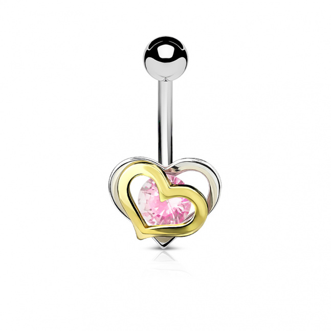 Dvoubarevný piercing do pupíku - double heart