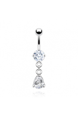 Rhodiovaný piercing do pupíku - oválný krystal