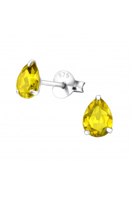 Stříbrné náušnice - kapky žluté 6x4mm