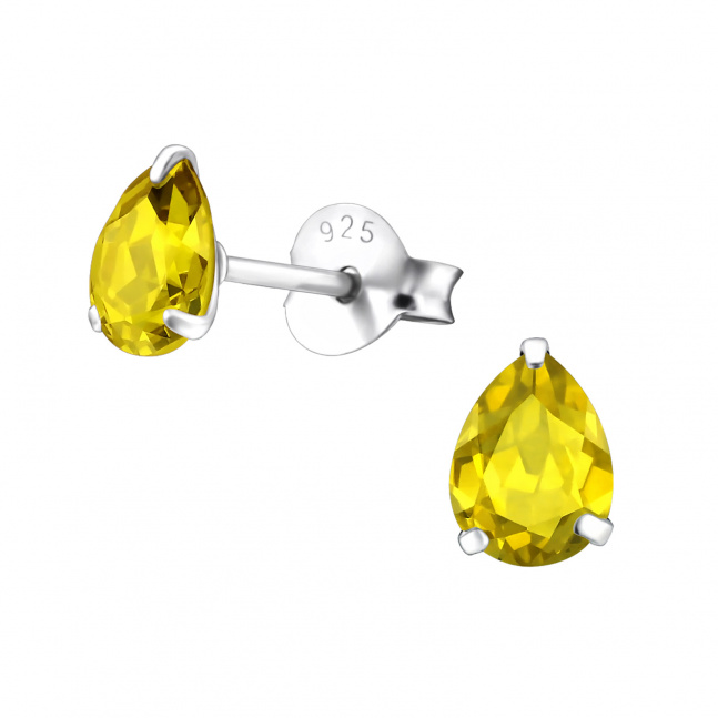 Stříbrné náušnice - kapky žluté 6x4mm