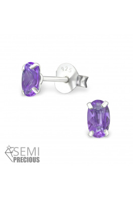 Stříbrné náušnice pecky - amethyst ovál 3x5mm