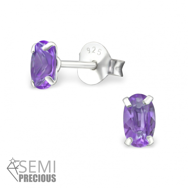 Stříbrné náušnice pecky - amethyst ovál 3x5mm
