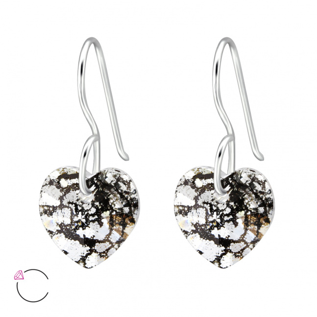 Stříbrné náušnice srdíčko tmavé odlesky s kamenem Swarovski