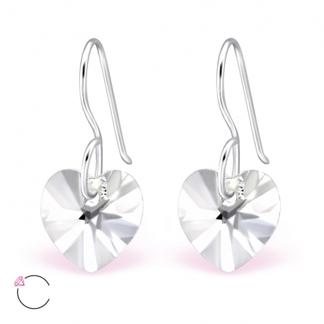 Stříbrné náušnice srdíčko čiré s kamenem Swarovski