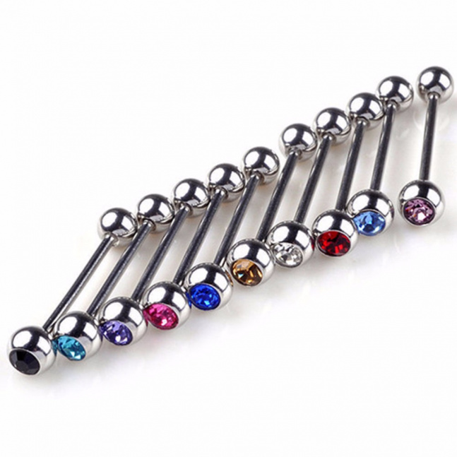 Piercing do jazyku s barevným kamínkem