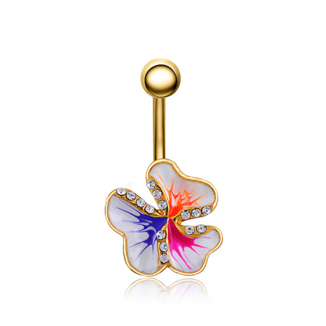 Piercing do pupíku z oceli - barevná květina