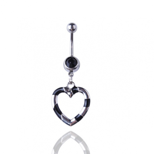 Piercing do pupíku - Černé srdíčko s kamínkem