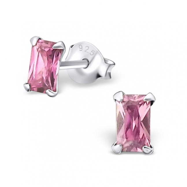 Stříbrné naušnice - růžový obdelník 5x3 mm