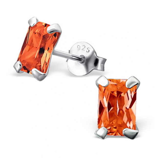 Stříbrné naušnice se zirkony - červený obdelník 6x4mm